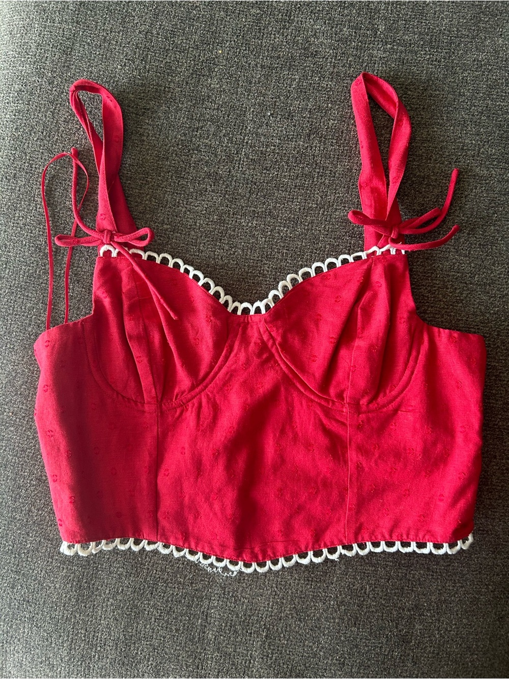 Red Scalloped Trim Crop Cami Top